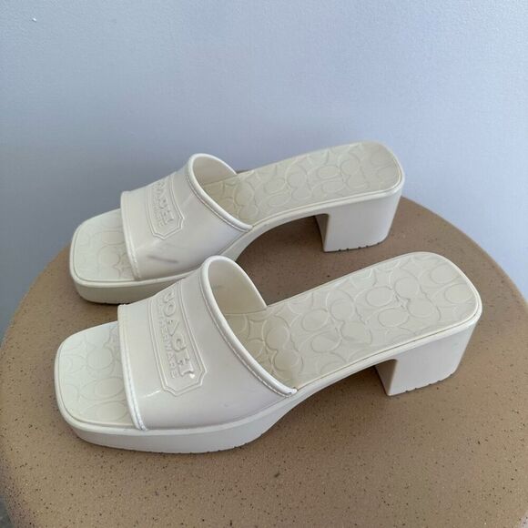 Coach Scarlett Chalk Cream Rubber Block Heel Slip On Open Square Toe Sandal - Picture 10 of 13